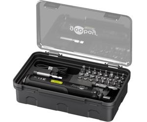 goobay Mini Jeu de tournevis sans fil 28 pièces - 24 embouts, 1 rallonge, 1 support et 1 adaptateur en acier au chrome-vanadium - Clé à molette, couple à 3 niveaux, éclairage LED avant - 77816