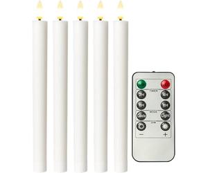 goobay Set de 5 bougies LED en cire véritable, blanc - avec télécommande, fonction minuterie et flamme 3D scintillante, à piles, dimmable, blanc chaud (2400 K) - sûres et décoratives