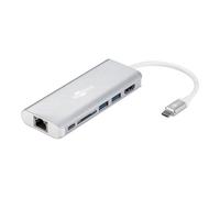 Goobay Adaptateur USB-C 76788 – Multiport HDMI 4K30Hz, 2x USB 3.0, CR, RJ45, PD, Aluminium Argent