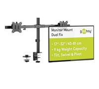 goobay Support de Moniteur pour 2 écrans de 17« à 32 » (43-81cm) / Support de Moniteur Double inclinable et pivotant pour Montage sur Table/VESA 75x75 et 100x100 jusqu'à 9kg - 59394