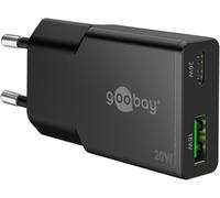 goobay USB-C PD GaN Chargeur Rapide Double Slim 20W (Noir) Bloc d'alimentation, Power Delivery, Port USB-A Quick Charge, Bloc d'alimentation pour Smartphone & Tablette - 75729