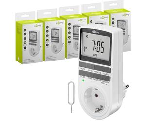 goobay - Zeitschaltuhr 5er Set Digital mit 16 Programmen - Zeitschaltuhr Steckdose mit Zufallsmodus zum Einbruchschutz - Timer Steckdose INKL. 100 Tage Back-up Akku - 3680W - 230V (AC) - 16A - 74218