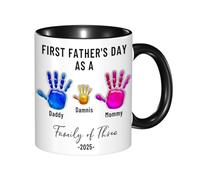 GOOBRRL Tasse à café personnalisée avec empreintes de mains et inscription « Family of Three Handprint » - Tasse à café personnalisée pour la fête des pères - Cadeau d'anniversaire pour la première