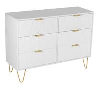 GOOBUY Commode avec 6 Tiroirs, Meuble de Rangement Chambre Enfant/Adulte, 100 x 34 x 73cm, Style Scandinave Elégant, Blanc