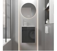 GOOBUY Meuble de Salle de Bain Mural 41 cm, Meuble-Lavabo Suspendu avec Rangement, Lavabo en Résine, Robinet Chromé, Noir