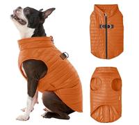 Gooby Gilet bouffant - Citrouille, taille S, coupe-vent ultra fin à fermeture éclair avec double anneau en D - Manteau résistant à l'eau pour chiens de petite taille