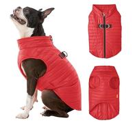Gooby Gilet bouffant, rouge, taille XL, coupe-vent ultra fin à fermeture éclair avec laisse double anneau en D, manteau résistant à l'eau pour chiens de petite taille