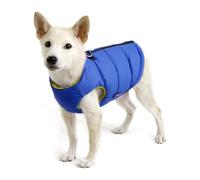 Gooby - Gilet rembourré Solide pour Chien - Manteau avec Fermeture éclair et Anneau de Lin - Couleur Unie - Bleu - M