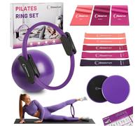 Goocrun Ensemble d'anneaux de pilates avec bandes de résistance, balle de pilates, disques glissants, équipement d'entraînement à la maison, poster de fitness complet (violet)