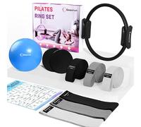 Goocrun Ensemble D'anneaux de Pilates, Comprenant des Bandes de Résistance en Tissu, Un Ballon de Pilates et des Disques de Glisse. Salle de Sport à Domicile - avec Poster de Guide de Fitness (Noir)