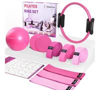 Goocrun Ensemble D'anneaux de Pilates, Comprenant des Bandes de Résistance en Tissu, Un Ballon de Pilates et des Disques de Glisse. Salle de Sport à Domicile - avec Poster de Guide de Fitness (Rose)