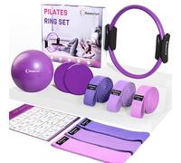 Goocrun Ensemble D'anneaux de Pilates, Comprenant Des Bandes de Résistance en Tissu, un Ballon de Pilates et Des Disques de Glisse. Salle de Sport à Domicile - Avec Poster de Guide de Fitness (Violet)
