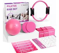 Goocrun Ensemble D'anneaux de Pilates, Salle de Sport Portable à Domicile, Comprend des Bandes de Résistance, Un Ballon de Pilates et Un Disque de Glissement - avec Guide D'exercices