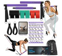 Goocrun Kit de Barre de Pilates Portable avec Bandes de résistance pour Hommes et Femmes - 6 Bandes de résistance d'exercice - Équipement de Gymnastique à Domicile - avec Affiche de Fitness et vidéo