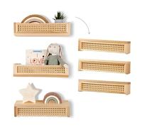 Good Bits Lot de 3 étagères murales en rotin de 40,6 cm pour chambre d'enfant, bibliothèque bohème pour décoration de chambre de bébé