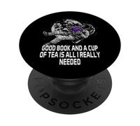 Good Book and a Cup of Tea Reading Worm Littérature PopSockets PopGrip Adhésif