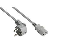 Good Connections Câble d'alimentation - 1,8 m - Fiche Type E+F (CEE 7/7, coudée) vers Prise C13 (Droite) - Conducteur en cuivre CU - 0,75 mm² - Câble de Refroidisseur pour PC, Moniteur, etc. - Gris