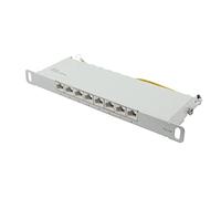 Good Connections Panneau de Brassage 10" - pour boîtier Mural/Armoire réseau 10" - Catégorie 6 A 500 MHz - Compatible GIGABIT - 8 Ports - 0,5 U - Blindé - Ouverture sans Outil - Gris Clair (RAL7035)