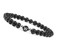 Good.designs name Bracelet est fait de pierres d'onyx noir avec des lettres de A à Z, Bracelet d'amitié pour Noël., Buchstabe W, 16-20 cm