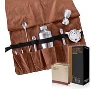 GooD ELEMENT, Ensemble de 8 pièces, Set Cocktail, kit Cocktail Complet, Shaker Cocktail INOX, Accessoire Bar, kit Mojito,idée Cadeau crémaillère, Materiel Cocktail (Marron - Outils argentés)