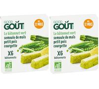 GOOD GOÛT - 6 Bâtonnets Verts Petit Pois, Courgettes, Semoule De Maïs - Dès 12 mois - Texture Moulinée - Fabriqués En France - 120g (Lot de 2)