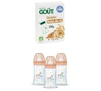 GOOD GOÛT - Avoine, Blé, Riz - Céréales Pour Bébé - Dès 6 Mois ET Dodie Lot de 3 Biberons Anti-Colique Sensation+ en verre, 270mL