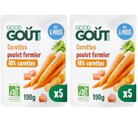 GOOD GOÛT - Carottes Et Poulet Fermier - Plat Cuisiné Pour Bébé - Dès 6 Mois - Purée Lisse - Fabriqué En France - Sachets Micro-Ondables - 5x190g (Lot de 2)