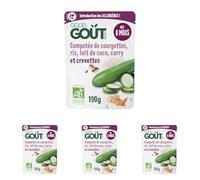 GOOD GOÛT - Compotée de courgettes, riz, lait de coco, curry et crevette - Plat Cuisiné Pour Bébé - Introduction des allergènes - Dès 8 Mois - Purée Moulinée - Fabriqué En France - 190g (Lot de 4)