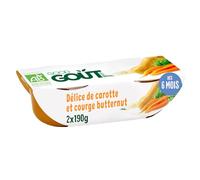 GOOD GOÛT - Délice De Carotte Et Courge Butternut - Plat Cuisiné Pour Bébé - Dès 6 Mois - Purée Lisse - Fabriqué En France - Bols Micro-Ondables - 2x190g