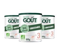 GOOD GOÛT - Lot de 3 - Lait Infantile 3ème Âge - Lait de Croissance Format Poudre - de 10 Mois à 3 Ans - sans Huile de Palme - sans Maltodextrine - Crème de Lait Bio - Fabriqué en Normandie - 800 g