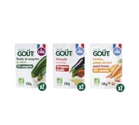 GOOD GOÛT - Lot De 6 Plats Cuisinés Pour Bébé - 2x Risotto de courgettes au chèvre + 2x Ratatouille au quinoa + 2x Carottes Poulet fermier - Fabriqué En France - Sachets Micro-Ondables