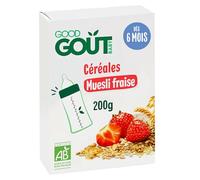GOOD GOÛT - Muesli Fraise - Céréales Pour Bébé - Dès 6 Mois - Au Biberon Ou En Bol - Bio - Sans Sucres Ajoutés* - Étui Carton - 200g