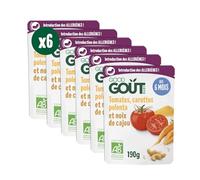 GOOD GOÛT - Tomates, Carottes, Polenta et noix de cajou - Plat Cuisiné Pour Bébé - Introduction des allergènes - Dès 6 Mois - Purée lisse - Fabriqué En France - Sachets Micro-Ondables - 6x190g