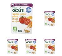 Good Goût - Tomates, Carottes, Polenta et noix de cajou - Plat Cuisiné Pour Bébé - Introduction des allergènes - Dès 6 Mois - Purée lisse - Fabriqué En France - Sachets Micro-Ondables - 190g