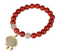 Good Luck, Feng Shui Red Agate Lock Jade Charm Amulet Chakra Gemstone Crystal Creaded Talisman pour la Richesse Bonne Fortune, 8 mm