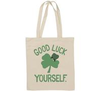 Good Luck Yourself Make Your Own Sac fourre-tout en coton naturel Motif trèfle à quatre feuilles Blanc