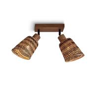 GOOD&MOJO Plafonnier Java - Bambou Naturel/Noir - 28x15x24cm | Rond - Bambou - Plafonnier pour salon et chambre à coucher - Lampe - Éclairage