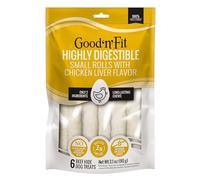 Good 'n' Fit Rouleaux fabriqués avec une véritable saveur de foie de poulet, 6 petits rouleaux, offrez à votre chien des friandises à mâcher durables et très digestibles en cuir brut