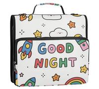 Good Night Cartoon Colorful Rockets 3 Anneaux Fermeture Éclair Classeur avec bandoulière Portfolios Portfolio Organisateur pour Collège School Clip de cremallera