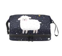 Good Night Trousse de toilette à double couche Motif lama dans le ciel étoilé pour femmes et filles Trousse de toilette de voyage avec compartiment à brosse, multicolore, 27x15x14 cm/10.6x5.9x5.5 in,