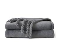 Good Nite Couverture Douillette en Flanelle Grise - 130 x 150 cm - pour canapé, chaises et lit - avec Franges - 130 x 150 cm - Gris