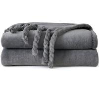 Good Nite Couverture Douillette en Flanelle Grise - 130 x 150 cm - pour canapé, chaises et lit - avec Franges - 130 x 150 cm - Gris