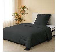 Good Nite Housse de Couette - Parure de Lit 200x200cm et 2 Taie d'Oreiller 80x80cm avec Fermeture Eclair - en Microfibre - Noir