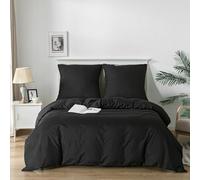Good Nite Housse de Couette Parure de lit Brossé 3Pièces Microfibre brossée Douce et taie d'oreiller (Noir, 200x200cm+2x80x80cm)