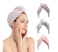 Good Nite Lot de 3 Serviettes à Cheveux en Microfibre Super absorbantes à séchage Rapide avec Boutons pour Femme et Fille pour Cheveux Longs bouclés (Rose, Violet, Gris)