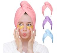 Good Nite Lot de 3 Serviettes Microfibre Cheveux Turban Séchage Rapide Super Absorbant avec Bouton pour Cheveux Bouclés ou Longs