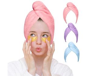 Good Nite Lot de 3 Serviettes Microfibre Cheveux Turban Séchage Rapide Super Absorbant avec Bouton pour Cheveux Bouclés ou Longs