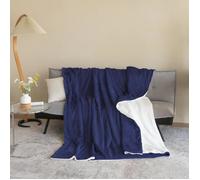 Good Nite Plaid Douillet, 150 x 200 cm, Couverture Polaire, Couverture Sherpa, jeté de canapé, Chaude et Douce pour l'hiver, Marine