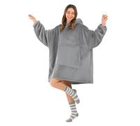 Good Nite Pull Plaid a Capuche Femme & Homme Sweat à Capuche,Couverture Sweat Plaid Avec Grandes Poches,Blanket Hoodie,Tissu Sherpa Doux et Chaud,Adulte (Gris, 80x85cm)