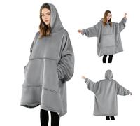 Good Nite Pull Plaid a Capuche Femme & Homme Sweat à Capuche,Couverture Sweat Plaid Avec Grandes Poches,Blanket Hoodie,Tissu Sherpa Doux et Chaud,Adulte (Gris, 98x100cm)